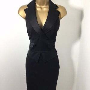 KAREN MILLEN BLACK WOOL TUXEDO PENCIL RARE DRESS